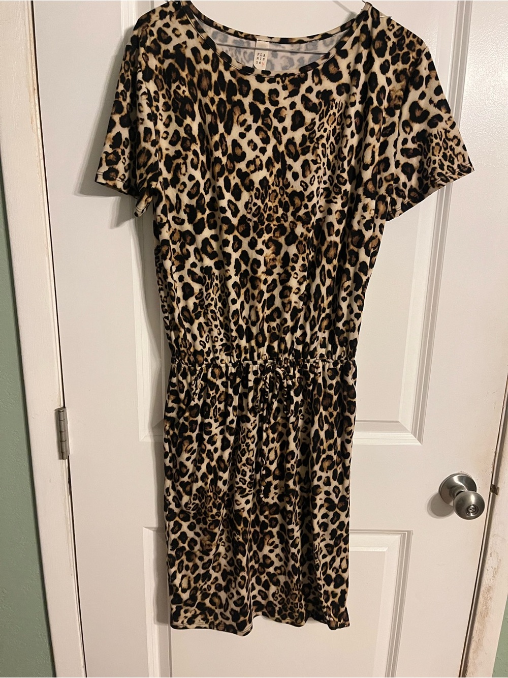 Leopard Print Short Sleeve Mini Dress - Beige/Brown